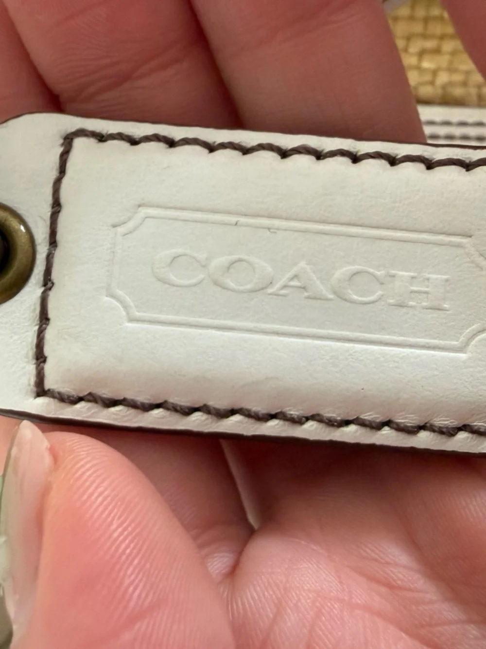Vintage Coach Legacy Straw & Leather Tote White Brass Accents Y2K Coach 113